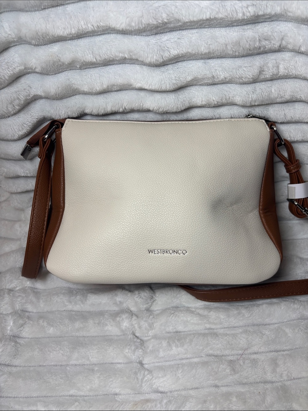 Westbronco Women's Cream and Brown Crossbody Bag - Classic Two-Tone Design NWT - Picture 2 of 5